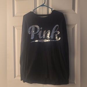 PINK VS HTF Black Top LARGE W SILVER BLING OPEN BACK SEXY TOP NWOT